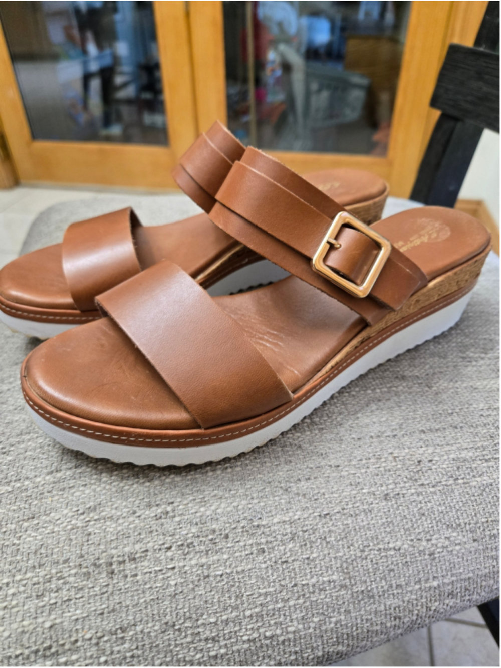 L'Artigiano Lucchese Brown Leather Wedge Slide Sandals Size 9.5 - Picture 3 of 6